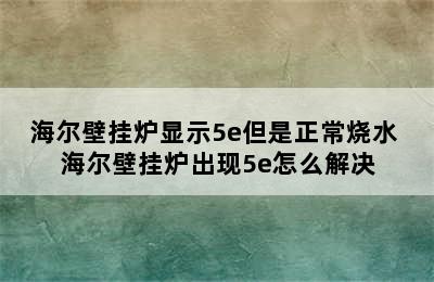 海尔壁挂炉显示5e但是正常烧水 海尔壁挂炉出现5e怎么解决